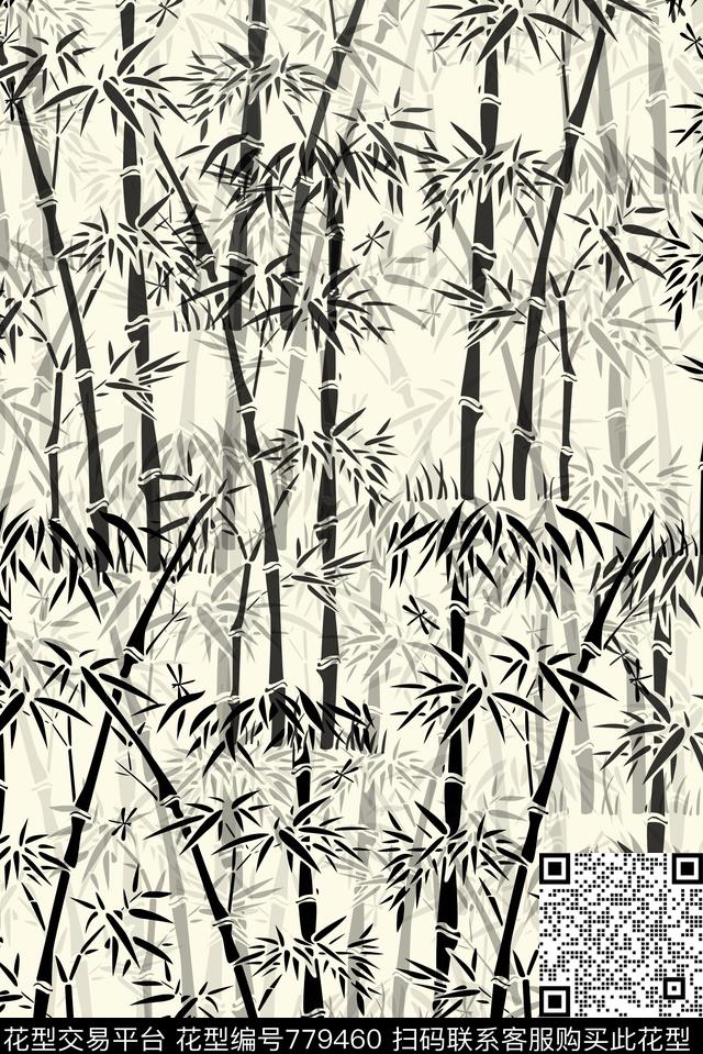 竹子—黄.jpg - 779460 - 竹子 竹叶 自然竹 - 数码印花花型 － 女装花型设计 － 瓦栏