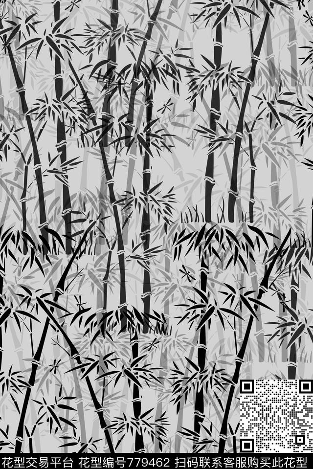 竹子—灰.jpg - 779462 - 竹子 竹叶 自然竹 - 数码印花花型 － 女装花型设计 － 瓦栏