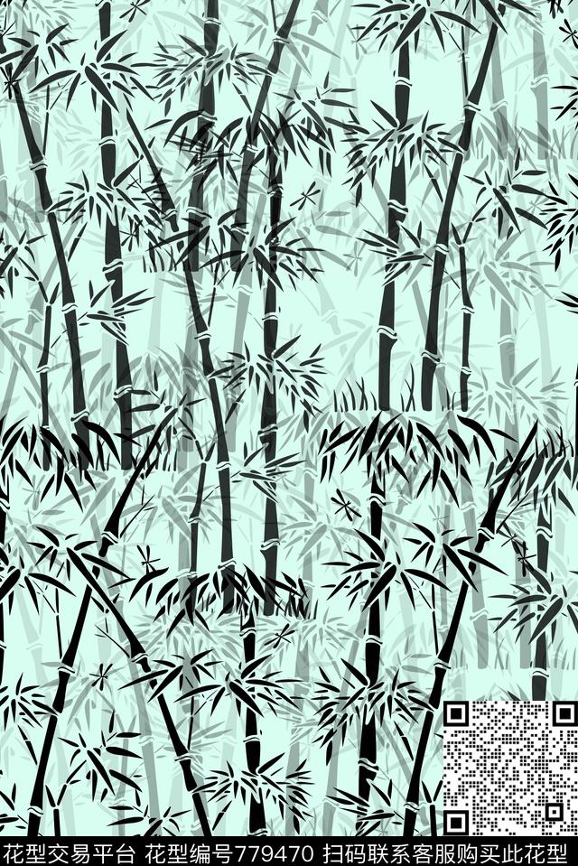竹子—绿.jpg - 779470 - 竹子 竹叶 自然竹 - 数码印花花型 － 女装花型设计 － 瓦栏