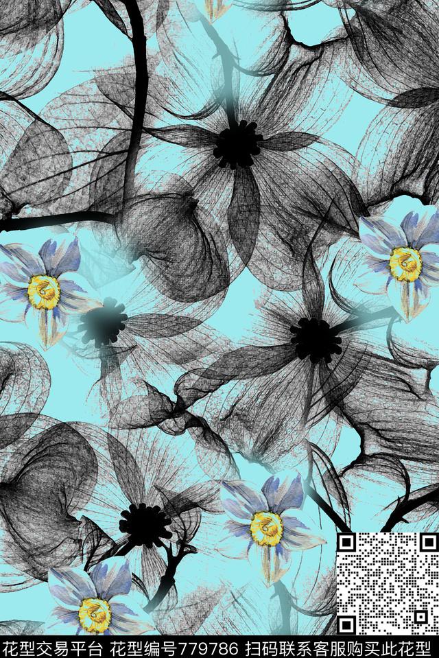 2017888.jpg - 779786 - 花朵 花卉 大花 - 数码印花花型 － 女装花型设计 － 瓦栏
