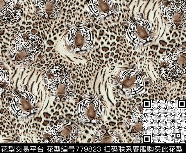 17-2-023.tif - 779823 - 动物纹 豹纹 虎头 - 传统印花花型 － 男装花型设计 － 瓦栏