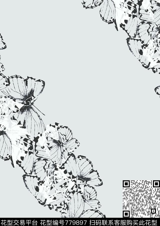 蝴蝶印花图案.jpg - 779897 - 蝴蝶 昆虫 简单 - 数码印花花型 － 女装花型设计 － 瓦栏
