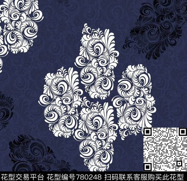 盛装月色.tif - 780248 - 佩斯利 花卉 数码印花 - 数码印花花型 － 女装花型设计 － 瓦栏