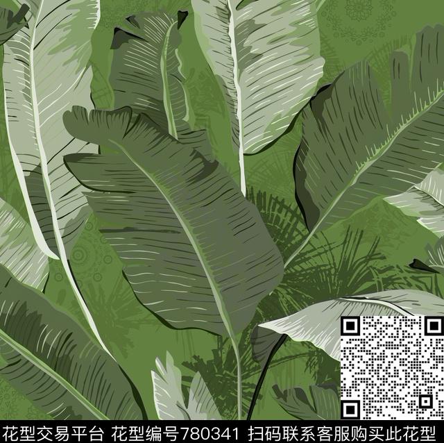 雨林探秘2.tif - 780341 - 热带 植物 数码印花 - 数码印花花型 － 床品花型设计 － 瓦栏