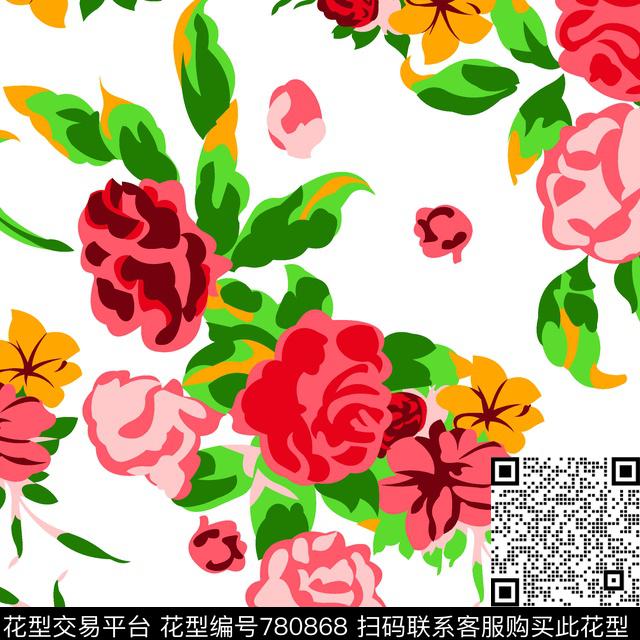 07413.tif - 780868 - 花夲 少女系列 玫瑰花 - 传统印花花型 － 泳装花型设计 － 瓦栏
