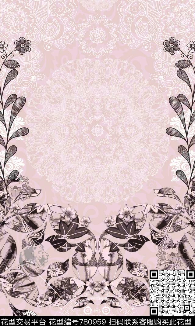 神秘的动物在哪里.tif - 780959 - 条纹 数码印花 花卉 - 数码印花花型 － 女装花型设计 － 瓦栏