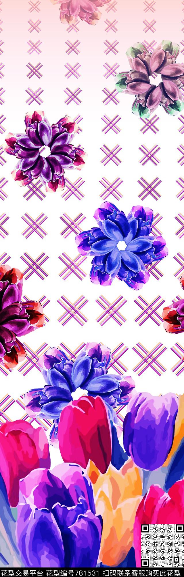 2016055B.jpg - 781531 - 几何 花卉 定位 - 数码印花花型 － 女装花型设计 － 瓦栏
