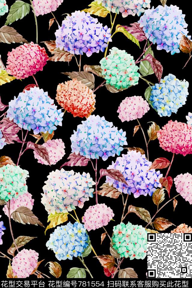 2016061C.jpg - 781554 - 花卉 满版 绣球花 - 数码印花花型 － 女装花型设计 － 瓦栏