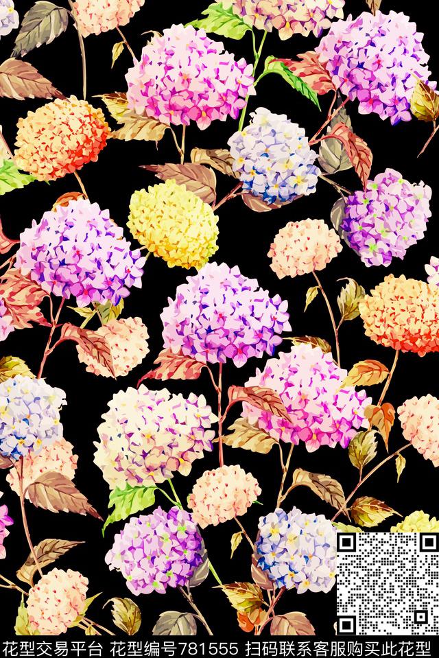 2016061D.jpg - 781555 - 花卉 满版 绣球花 - 数码印花花型 － 女装花型设计 － 瓦栏