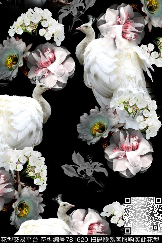 那只孔雀.jpg - 781620 - 花卉 动物 数码 - 数码印花花型 － 女装花型设计 － 瓦栏