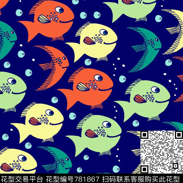 07426.tif - 781867 - 动漫 卡通 鱼 - 传统印花花型 － 泳装花型设计 － 瓦栏