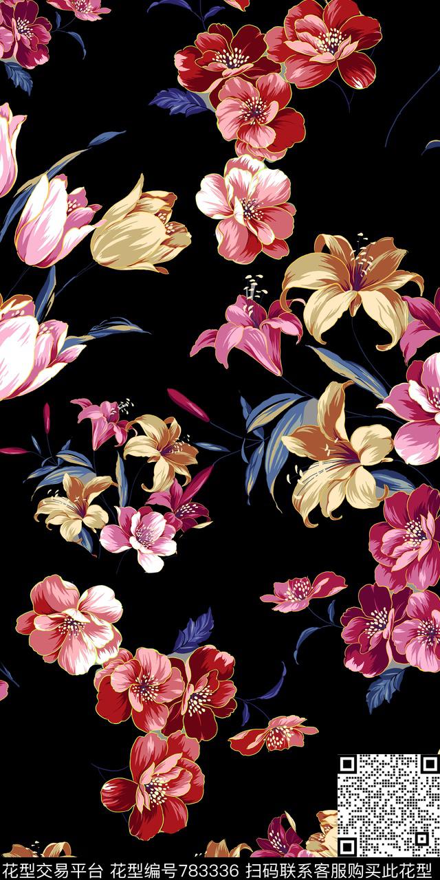 瓦栏-230c.jpg - 783336 - 大花 花卉 花朵 - 传统印花花型 － 女装花型设计 － 瓦栏