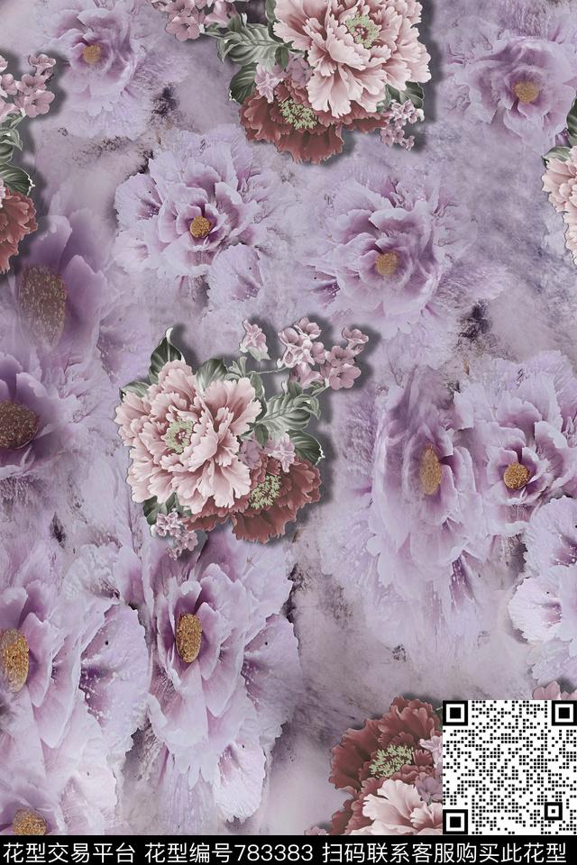 时尚复古花蕾渐变印花设计.jpg - 783383 - 欧美 花卉 花朵 - 数码印花花型 － 其他花型设计 － 瓦栏