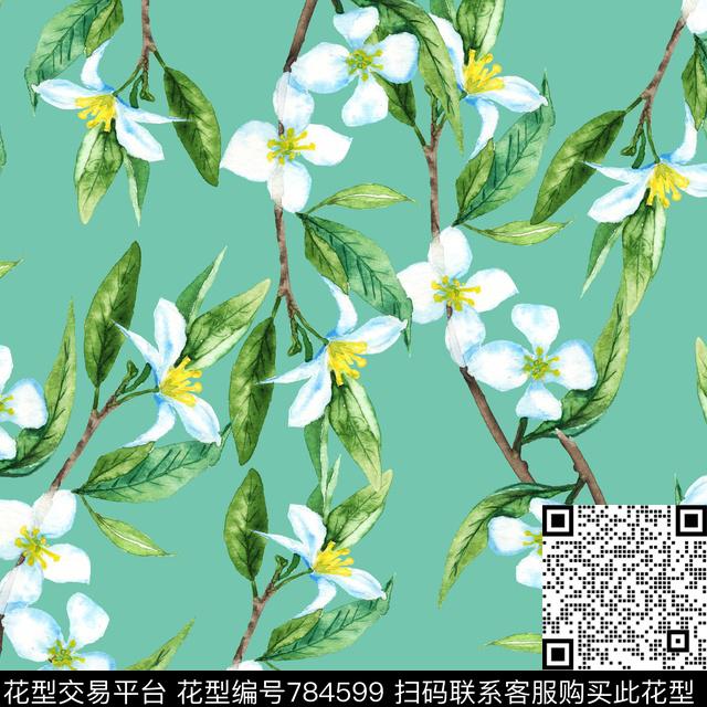 绿叶花—绿.jpg - 784599 - 花朵 花卉 叶子 - 传统印花花型 － 女装花型设计 － 瓦栏