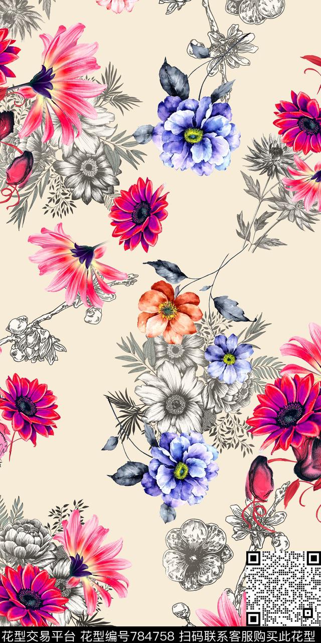 花卉3.jpg - 784758 - 花朵 花卉 流行时尚 - 数码印花花型 － 女装花型设计 － 瓦栏