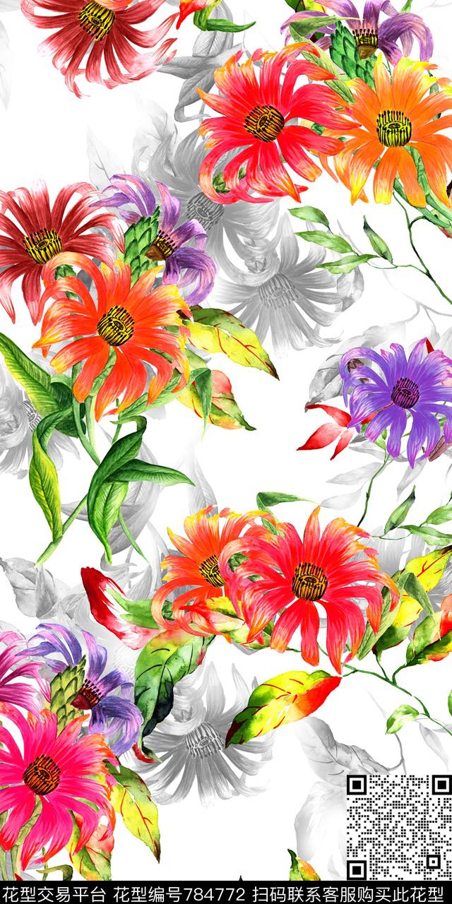 水彩花.jpg - 784772 - 数码 流行时尚 花朵 - 数码印花花型 － 女装花型设计 － 瓦栏