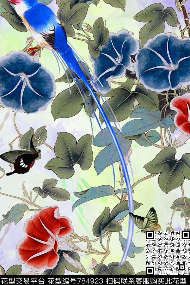 中国风系列-1.jpg - 784923 - 女装裙子泳衣夹克外套印花 中国风 工笔画 - 数码印花花型 － 女装花型设计 － 瓦栏