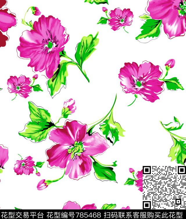 17001-w5.bmp - 785468 - 大花 玫瑰 花朵 - 传统印花花型 － 女装花型设计 － 瓦栏