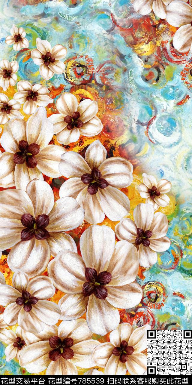 蝴蝶花2.jpg - 785539 - 蝴蝶兰 油画 抽象 - 数码印花花型 － 女装花型设计 － 瓦栏