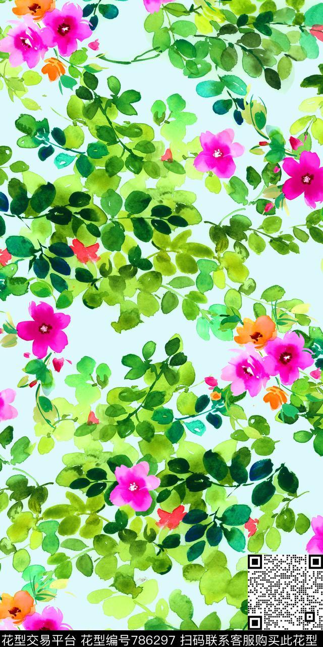 x-120.jpg - 786297 - 数码印花 水彩 手绘叶子花卉 - 数码印花花型 － 女装花型设计 － 瓦栏