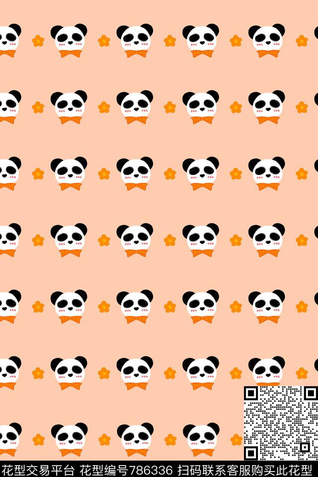 粉色熊猫图案.jpg - 786336 - 卡通 动物 童装 - 传统印花花型 － 童装花型设计 － 瓦栏