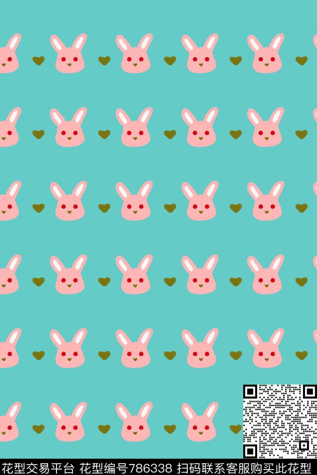 蓝粉兔兔图案.jpg - 786338 - 卡通 动物 童装 - 传统印花花型 － 童装花型设计 － 瓦栏
