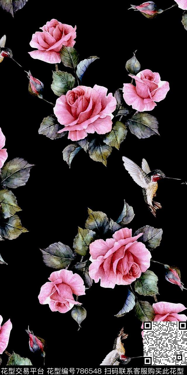 A205.jpg - 786548 - 花卉 红花 素色底 - 数码印花花型 － 女装花型设计 － 瓦栏