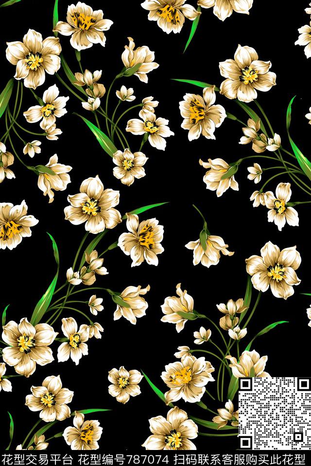 瓦栏-239a.jpg - 787074 - 大花 花朵 花卉 - 传统印花花型 － 女装花型设计 － 瓦栏