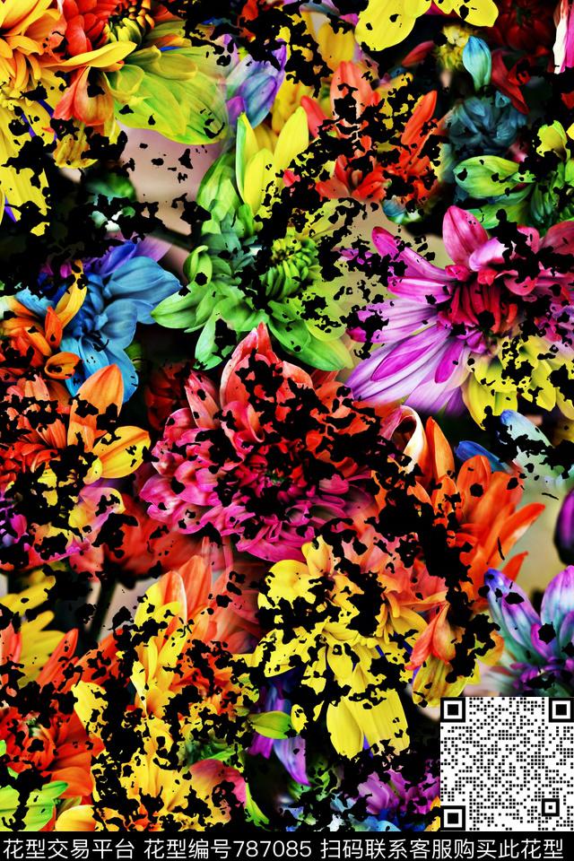 瓦栏-242.jpg - 787085 - 大花 花朵 花卉 - 数码印花花型 － 女装花型设计 － 瓦栏