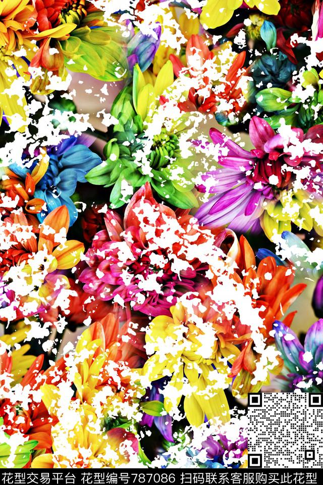 瓦栏-242a.jpg - 787086 - 大花 花朵 花卉 - 数码印花花型 － 女装花型设计 － 瓦栏
