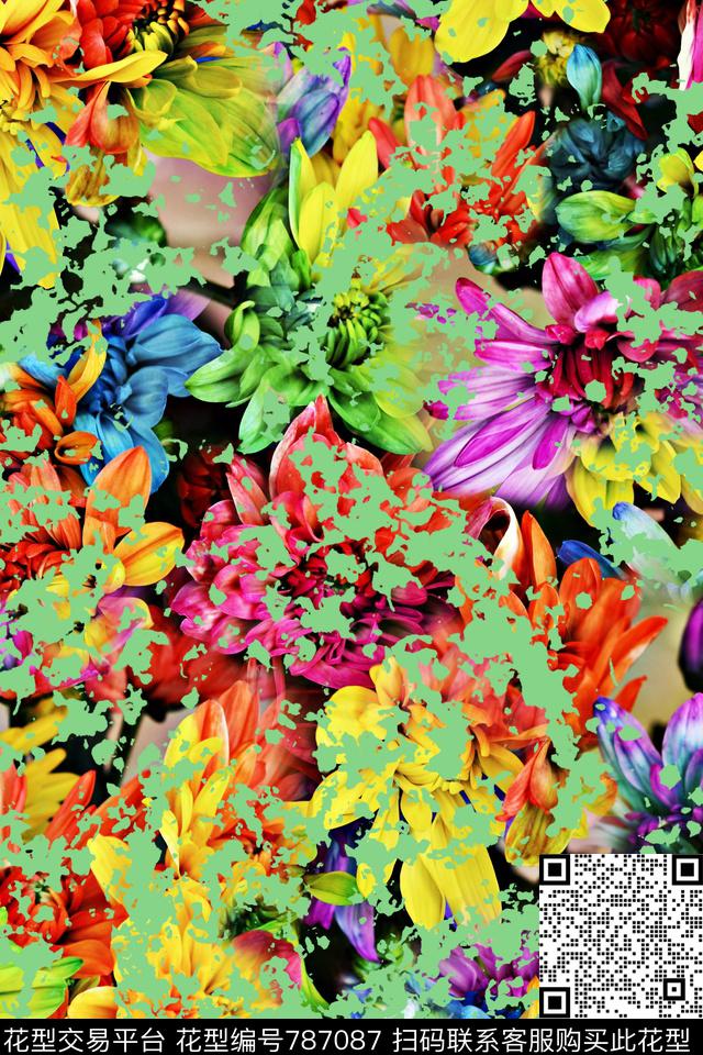 瓦栏-242b.jpg - 787087 - 大花 花朵 花卉 - 数码印花花型 － 女装花型设计 － 瓦栏