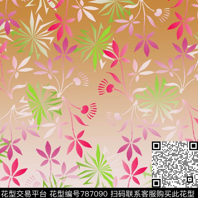 170216-sjt-4-1.jpg - 787090 - 树叶组合 风格化花卉组合 丝巾围巾秀场 - 数码印花花型 － 方巾花型设计 － 瓦栏