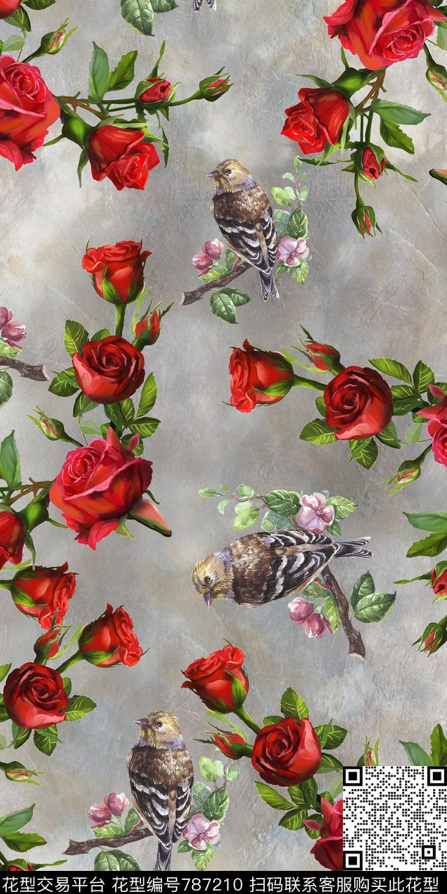 1702-20w.jpg - 787210 - 玫瑰 花卉 鸟 - 数码印花花型 － 女装花型设计 － 瓦栏