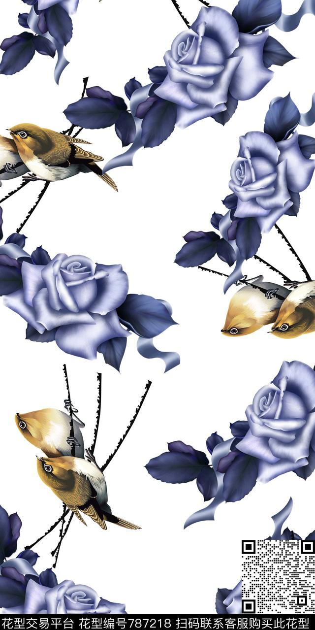 1702-26w.jpg - 787218 - 玫瑰 花卉 鸟 - 数码印花花型 － 女装花型设计 － 瓦栏