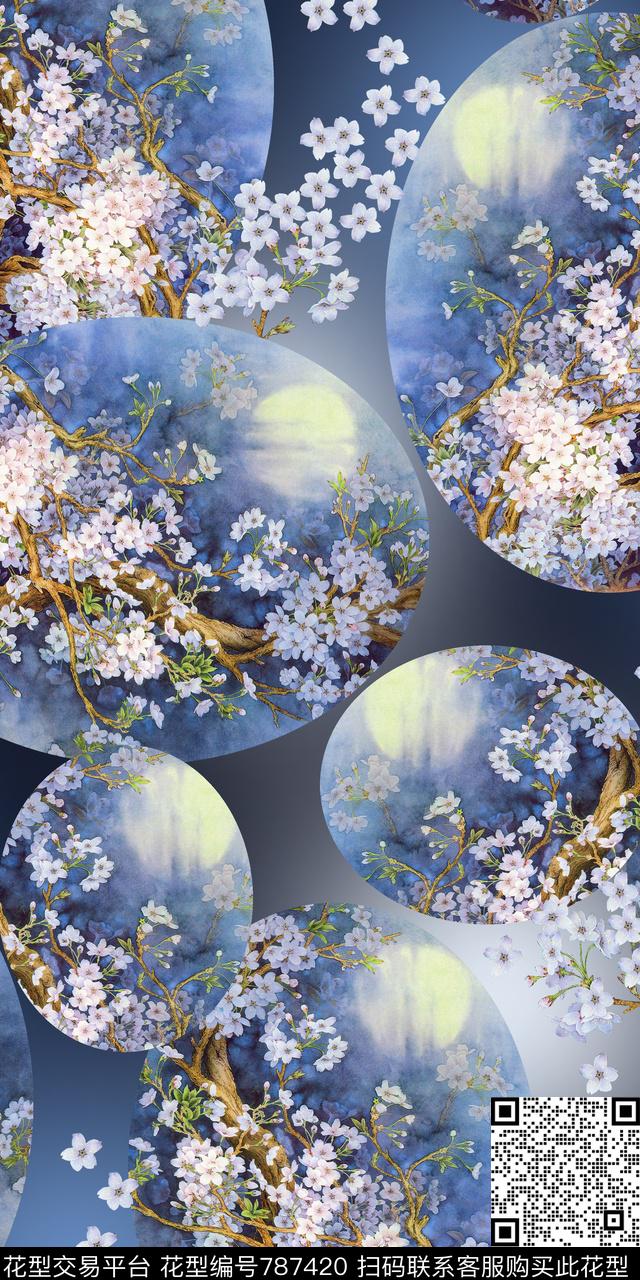 樱花风景.jpg - 787420 - 樱花 花卉 风景 - 数码印花花型 － 女装花型设计 － 瓦栏