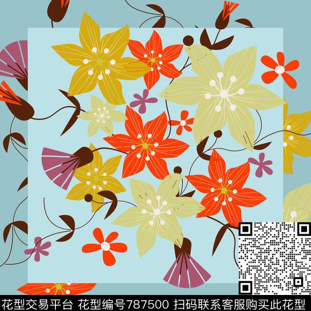 1016C.jpg - 787500 - 花卉 花朵 方巾 - 传统印花花型 － 方巾花型设计 － 瓦栏