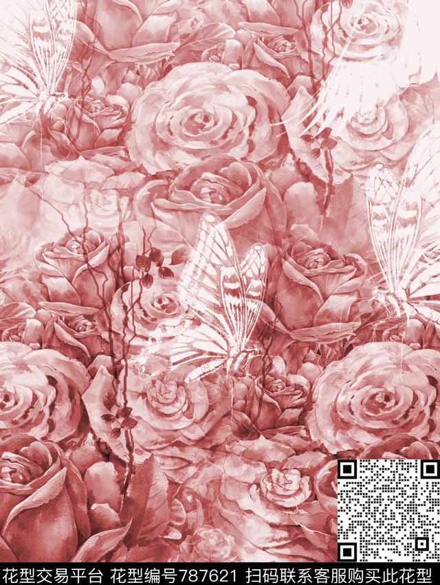 油画玫瑰-红1.jpg - 787621 - 中国风 大花 玫瑰 - 数码印花花型 － 女装花型设计 － 瓦栏