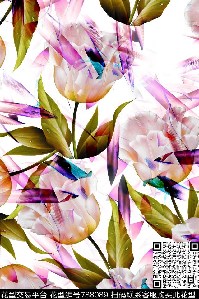 2017007.jpg - 788089 - 花卉 树叶 满版 - 数码印花花型 － 女装花型设计 － 瓦栏