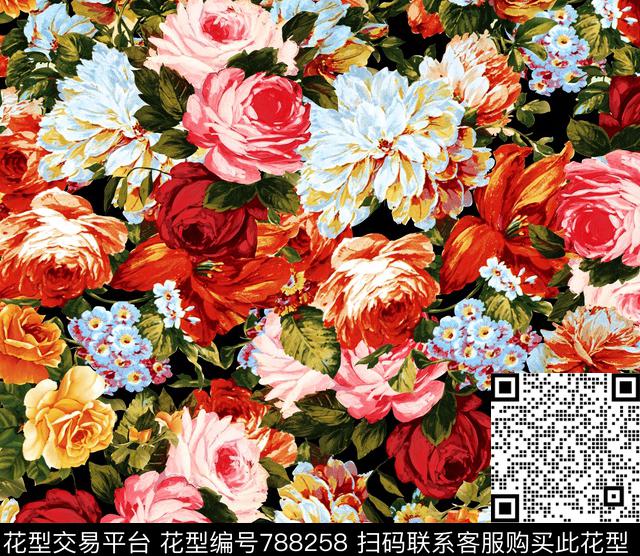 28117-a.jpg - 788258 - 玫瑰 花朵 花卉 - 数码印花花型 － 女装花型设计 － 瓦栏