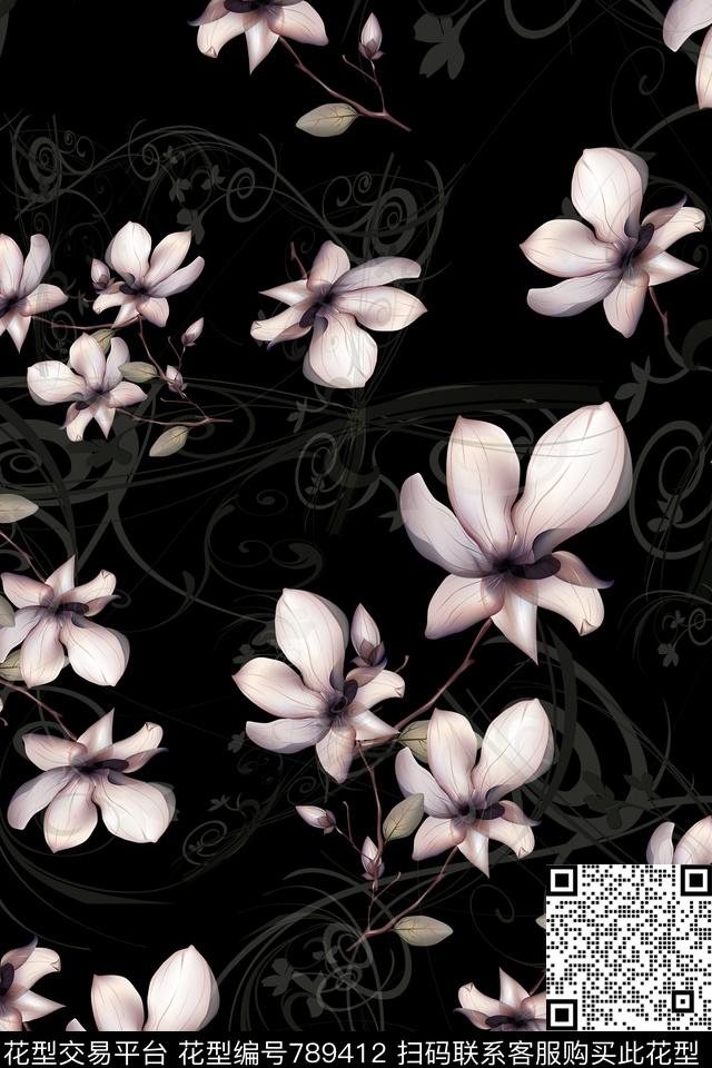 瓦栏-246b.jpg - 789412 - 花卉 花朵 花鸟 - 数码印花花型 － 女装花型设计 － 瓦栏
