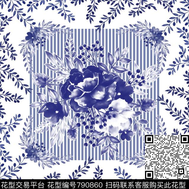2016-7-12 青花图案编排.jpg - 790860 - 中国风 清新 方巾 - 传统印花花型 － 方巾花型设计 － 瓦栏