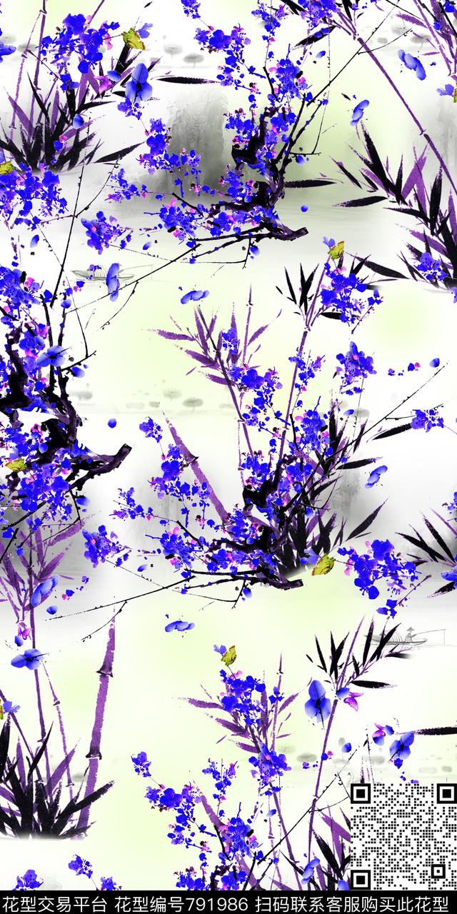 瓦栏-252b.jpg - 791986 - 大花 山水 花朵 - 数码印花花型 － 女装花型设计 － 瓦栏