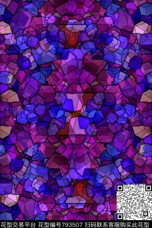 立体方块.tif - 793507 - 小方块 不规则几何 几何 - 传统印花花型 － 男装花型设计 － 瓦栏