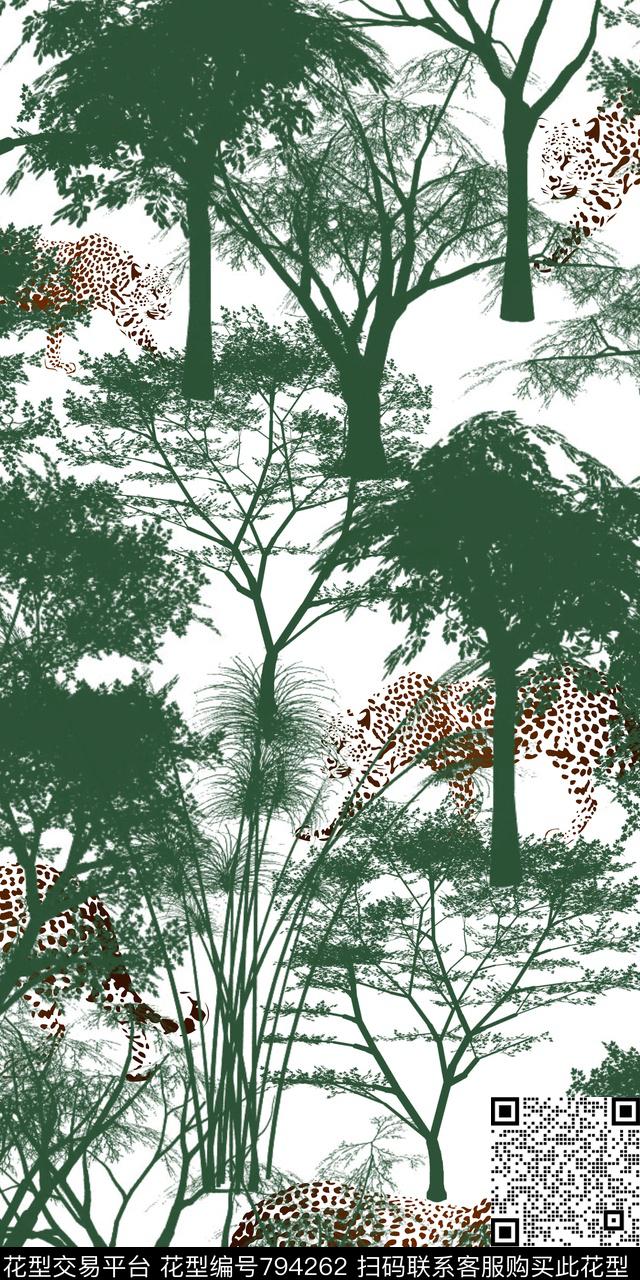 A181.jpg - 794262 - 风景 树 豹子 - 传统印花花型 － 女装花型设计 － 瓦栏