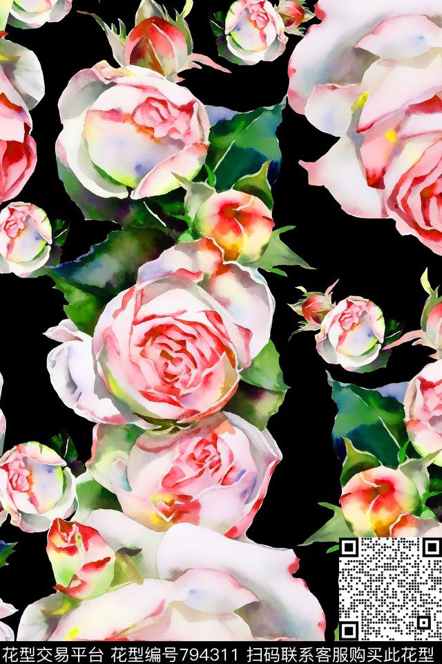 清新花卉组合3.jpg - 794311 - 大花 花卉 手绘 - 数码印花花型 － 女装花型设计 － 瓦栏