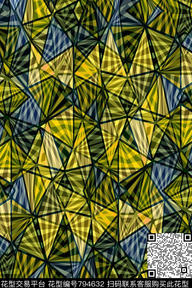三角条纹.tif - 794632 - 菱形 色块 三角形 - 传统印花花型 － 男装花型设计 － 瓦栏