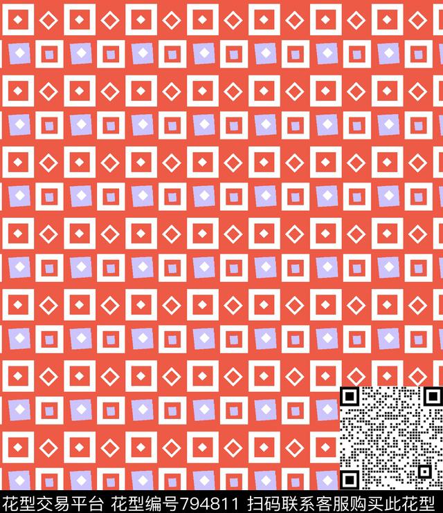 00000028.tif - 794811 - 圆点 菱形 小方块 - 传统印花花型 － 女装花型设计 － 瓦栏