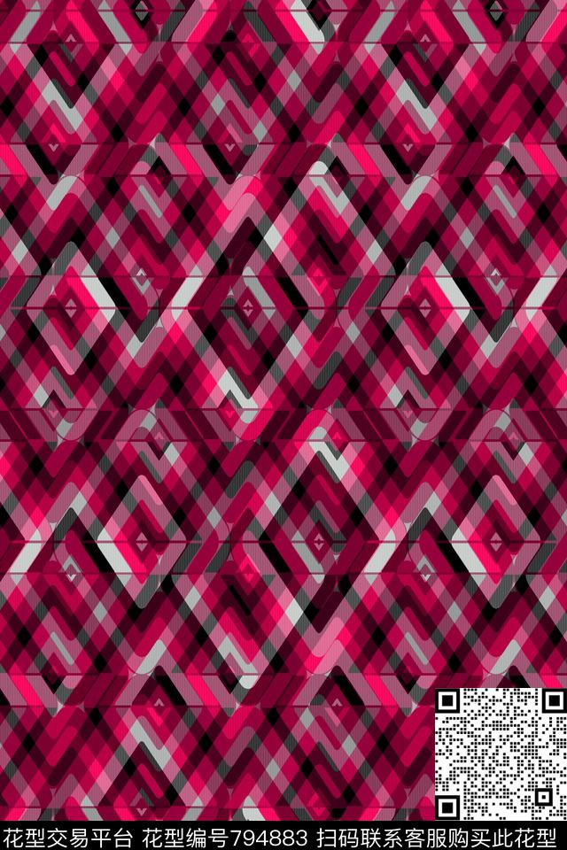 撞色条纹几何.tif - 794883 - 几何条纹 菱形 三角形 - 传统印花花型 － 男装花型设计 － 瓦栏