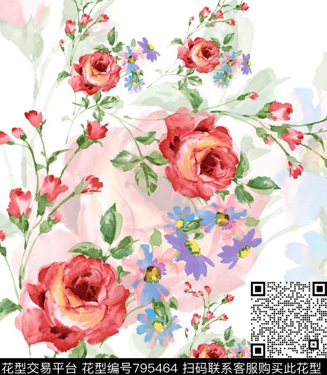 油花玫瑰.jpg - 795464 - 玫瑰 兰花 花朵 - 数码印花花型 － 女装花型设计 － 瓦栏