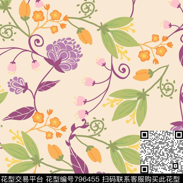 tuanNO5.jpg - 796455 - 几何花 叶子 花朵 - 传统印花花型 － 女装花型设计 － 瓦栏